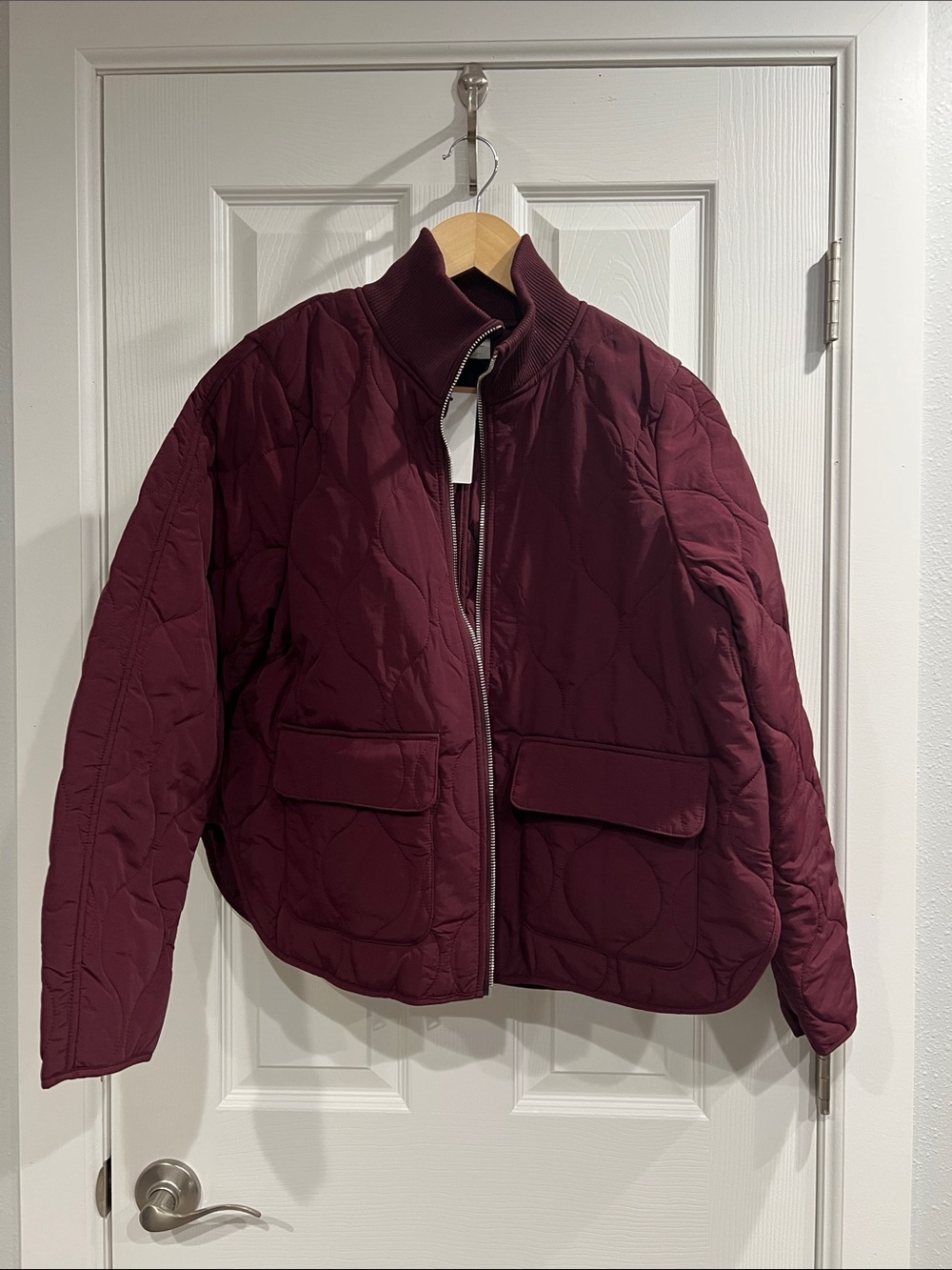 H&M Quilted Oversized Jacket in Burgundy
